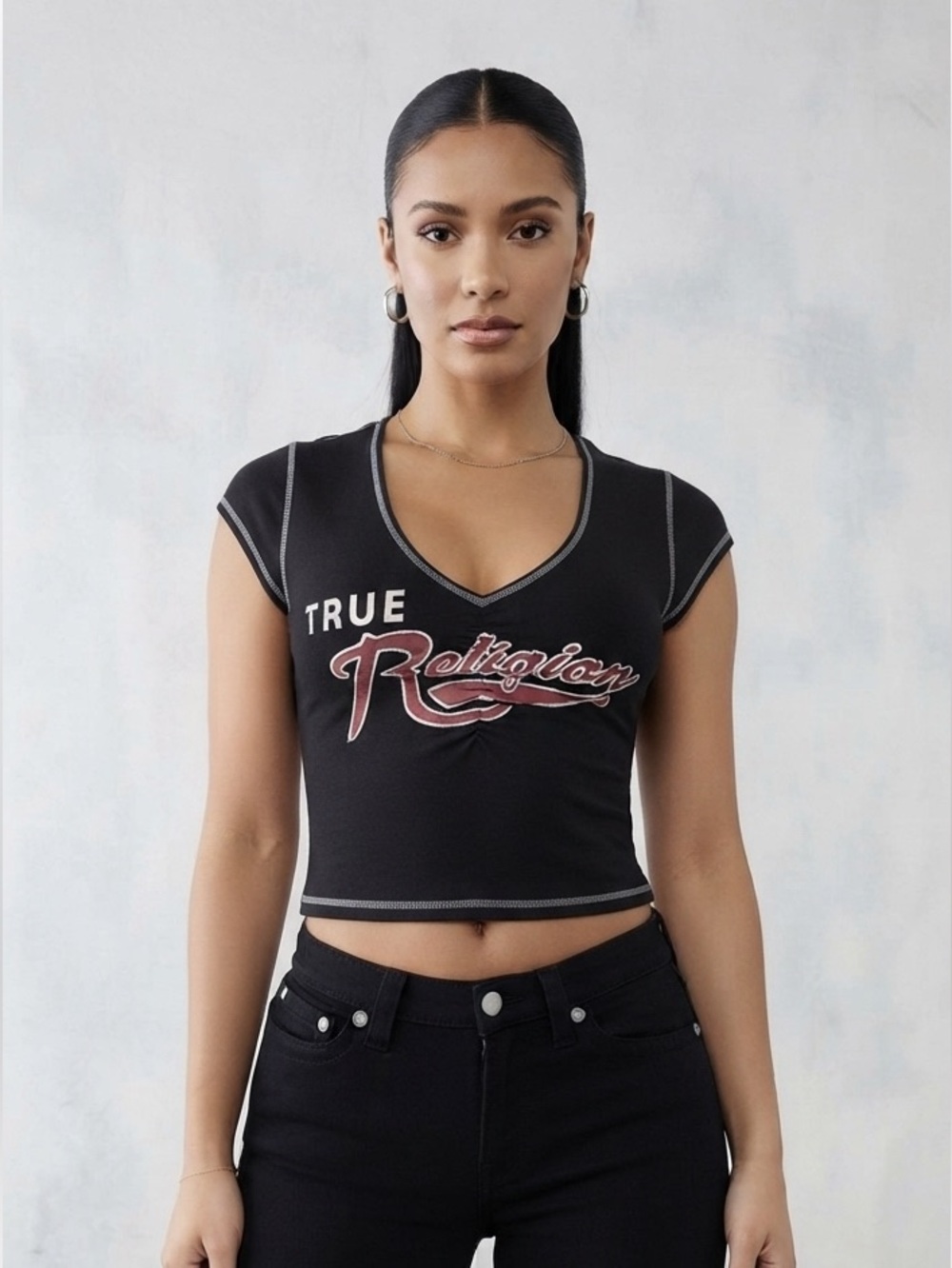TRUE RELIGION WOMEN TR RUCHING CAP SLEEVES TOP